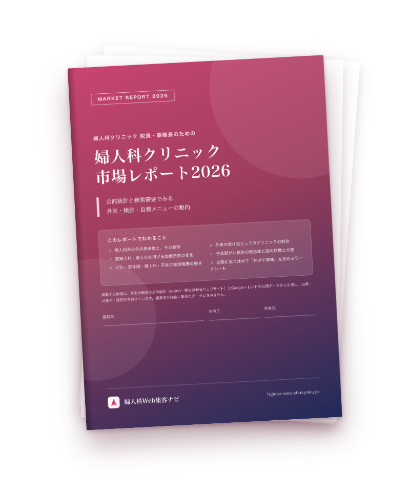婦人科クリニック市場レポート2026 ― 公的統計と検索需要でみる外来・検診・自費メニューの動向の表紙